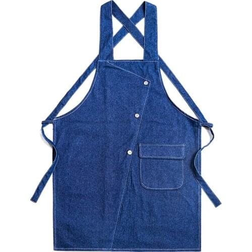 Customized apron printed logo restaurant barista milk tea shop floral barber strap denim overalls waist