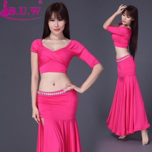 Bellydance Costume B.u.w Brand Modal 2018 New Hot Sale Women Belly Dance Costumes Exercise Performance Top+skirt Suits 8082