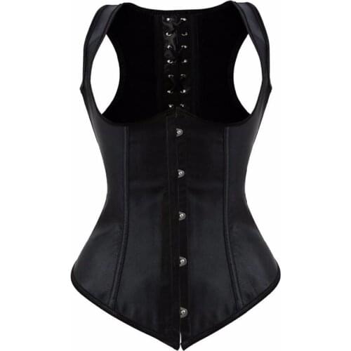 Womens Vest Steel Boned Punk Waist Training Underbust Corset Bustier Push Up Shoulder Straps Shapewear Top Plus Size