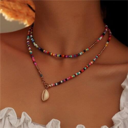 Bohemian Colorful Seed Bead Shell Choker Necklace Statement Short Collar Clavicle Chain Necklace For Women Female Boho Jewelry