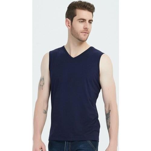 MRMT 2021 Brand New Summer Mens Vest Markless Pure Modal Ice Silk V-neck Vest for Male Solid Color Round Neck Tops Vest
