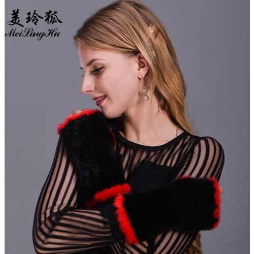 Winter Mink Fur Gloves for Women Wrist High Real Fur Gloves 2017 New Women Fashion Genuine Glove Knitted Mink Fur Fingerless