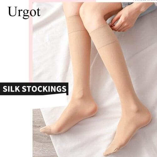 Urgot 1 Pair New Semi-transparent Calf Socks Flesh-colored Womens Ultra-thin Anti-snaking Silk Stockings Summer Socks Girl Meias