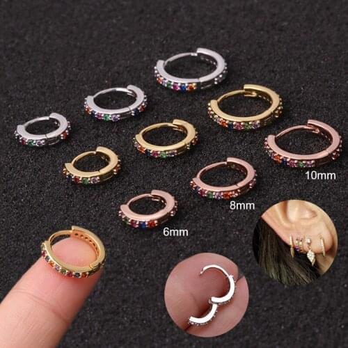 1pc 6mm/8mm/10mm Multicolor Cz Hoop Cartilage Earring Simple Helix Tragus Daith Conch Rook Snug Ear Piercing Jewelry