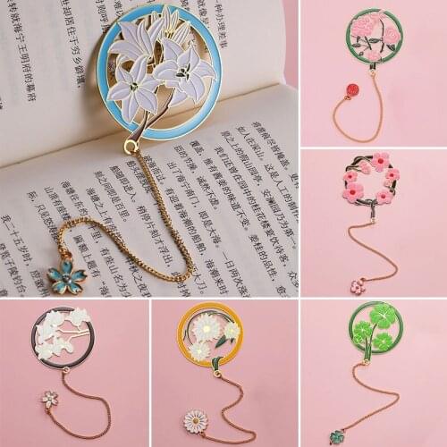 1PC Chinese Style Retro Metal Bookmark Flower Pendant Hollow Bookmark Book Tassel Pagination Mark Stationery Supply Gift