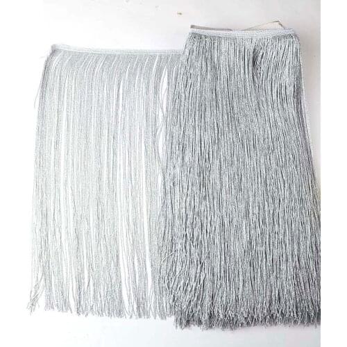 10Yard of Pack 20" Width Silver Fringe Trim Lace Nylon Fibre Tassel Clothes Accessorie Latin Wedding Dress Curtain Tassel Ribbon