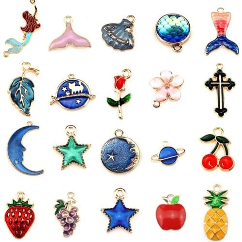 10X Trendy Alloy Star Petals Flower Enamel KC Gold Color Metal Charms Pendant For Handmade Earring Necklace Jewelry Findings