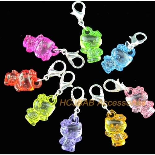 16 New Cat With Clasps Charms Silver Plated Acrylic Beads Mixed
