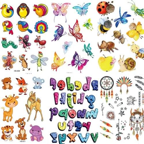 3D Flash Glitter Tattoo Cartoon Animal Deer Butterfly Lion Waterproof Tattoos Stickers Cute Temporary Fake Tatoo Children Girl
