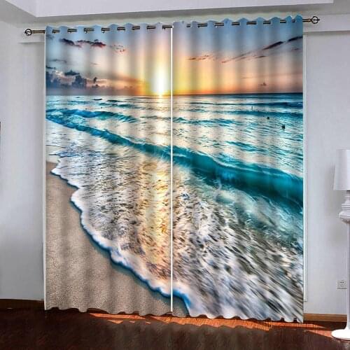 3D Sea view in the sunset Windows Curtains for Living Room Bedroom thick Kitchen Curtains Drapes Custom Dropship
