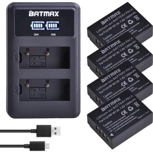 4Pc NP-W126 NP W126 NPW126 Battery+LED USB Dual Charger for Fujifilm FinePix HS30EXR HS33EXR X-Pro1 X-E1 X-E2 X-M1 X-A1 X-A2