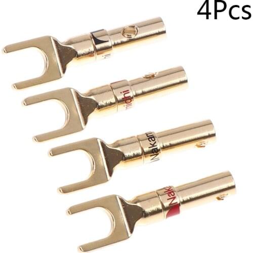 4Pcs/pack U/Y Spade Gold Plated Banana Plug Audio Speaker Cable Connector Adapter