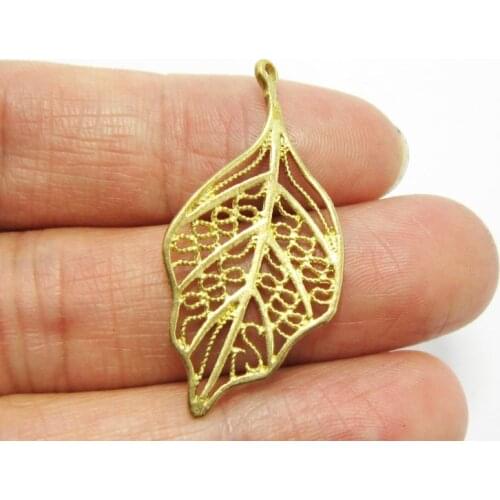 Brass leaf pendant 36.5x18mm Raw brass leaf vein charm earrings findings 5PCS R839