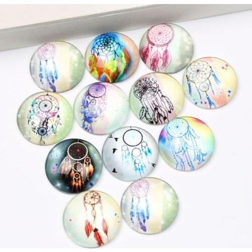 50 PCS Mixed dream catcher photo round dome glass cabochons 12mm diy handmade
