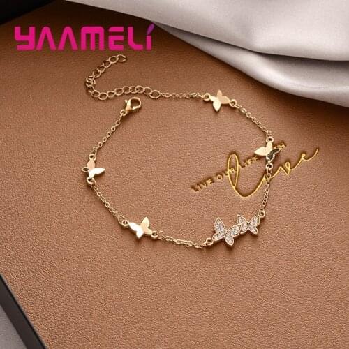 925 Sterling Silver Luxury Friendship Butterfly Bracelet For Women Girls CZ Crystal Fashion Jewelry Wholesale