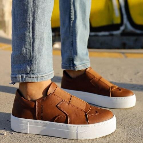 Chekich Womens & Mens Shoes Tan Color Faux Leather Elastic Band Casual Sportive Unisex Brown Lightweight Brand White Outsole Office Wedding Walking Lovers Footwear Sneakers Comfortable Slip On Flexible CH033 Women V6