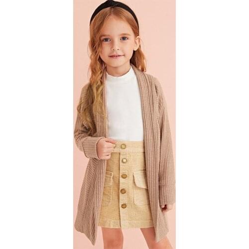 Pudcoco Brand New Kids Sweater Solid Color Long Sleeve Knitted Cardigan Coat Knitwear Tops for Girls Khaki Wine Red 2-7Years
