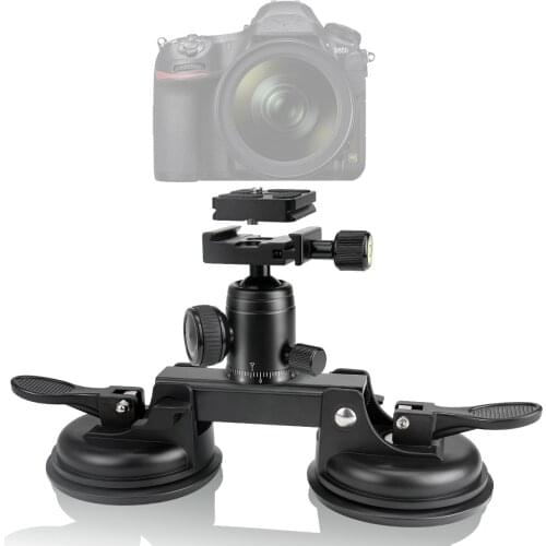 Double Vacuum Suction Cup Heavy Duty Camera Holder Mount for Canon Nikon Sony DSLR Camcorder Windshield Car Roof Top Filming
