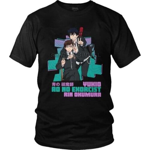 Rin X Yukio Okumura T-shirt Men Graphic T Shirt Short Sleeve 100% Cotton Blue Exorcist Tshirt Unique Tee Tops