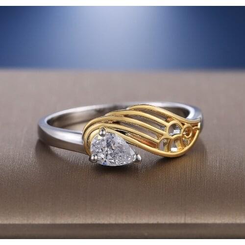 Huitan Hign Quality Manufacturer Direct Selling Half Angel Wing Women Ring Fashion Two Tone With Cubic Zircon Female Jewelry