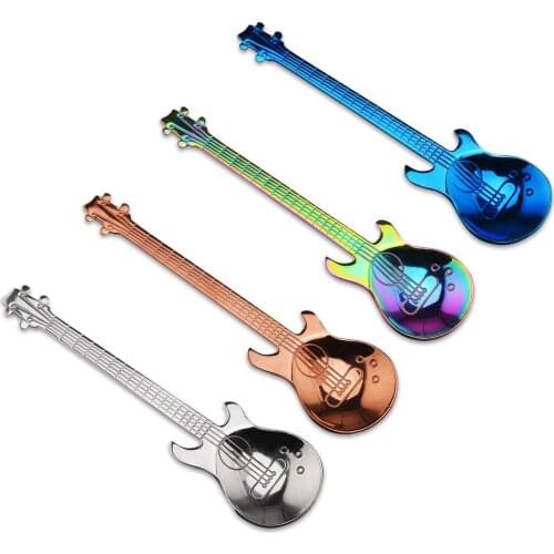 JFBL Hot Set of 4 Guitar Shaped Stainless Steel Coffee Spoon Demitasse Spoons Dessert Spoons Sugar Spoon Kitchen Cute Utensil