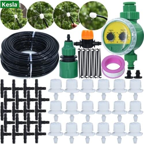 KESLA 25M Garden Automatic Micro Drip Irrigation System Self-Watering Kits with Garden Water Timer Adjustable Drippers Greenhous