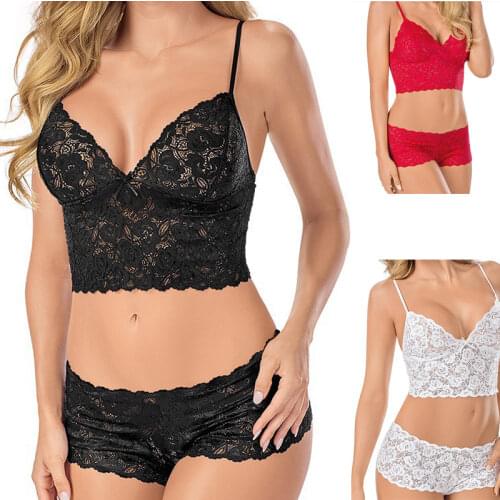 ANNJOLI Sexy Womens Underwear Transparent Bra Pajamas Lace Bra Set Underwear Floral Pattern Underwear Spaghetti Belt