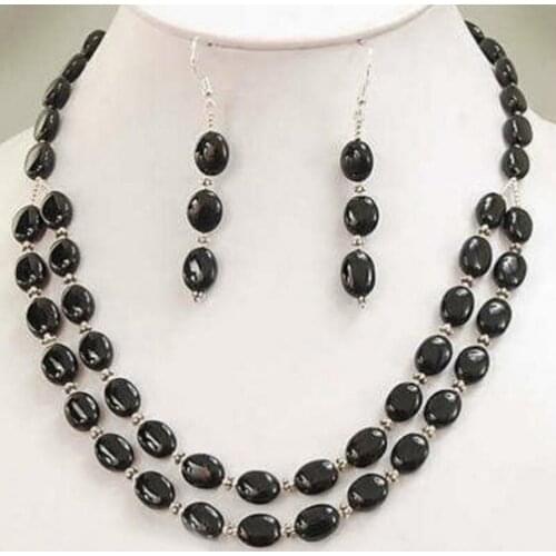 Beautiful! Natural Black Onyx Necklace +Earring Set