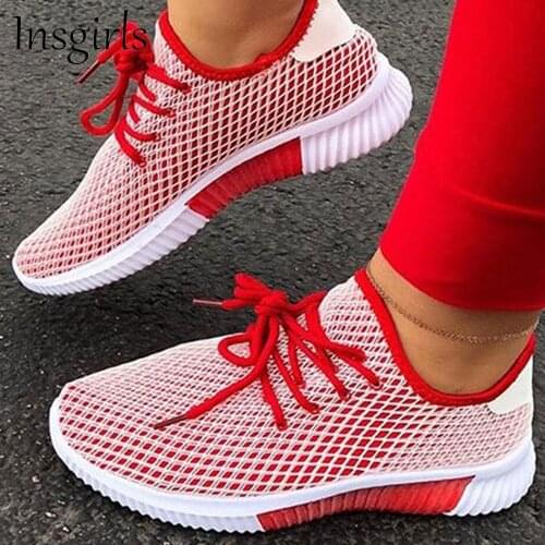2021 New Trendy Sneakers Female Spring Fashion Mesh Breathable Ladies Lace Up Casual Shoes Outdoor Running Walking Sport Flats