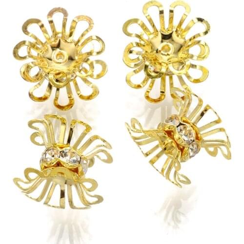 10 pcs Flower rhinestone metal spacer bead hollow connectors DIY for Jewelry Making Bracelet Findings Necklace Accessories