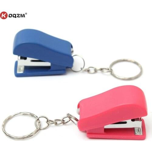 Kawaii Mini Stapler Office School Paper Document Bookbinding Staplers with Keychain Stationery Accessories Random Color