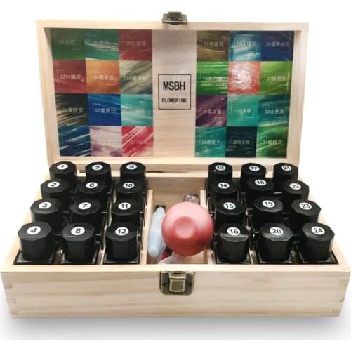 Msbh Full Set Of 24 Color Ink With Wooden Gift Boxm Gold Powder Non Carbon Ink For Glass Pen ,Dip Pen