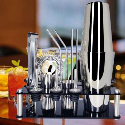 IYouNice Bartending Kit Cocktail Shaker Set Shakers Stainless Steel 15-Piece Bar Tool Set with Stylish Stand Wholesale
