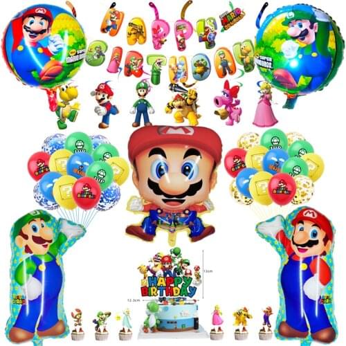 Super Mary Mario Game theme Birthday party Pull the flag Sling Balloon decoration set Childrens birthday party decorations