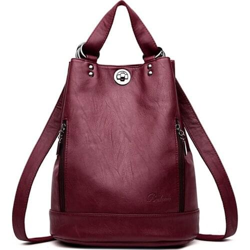 2021 new female soft leather bag backpack female Korean fashion casual student school bag womens all-match travel backpack