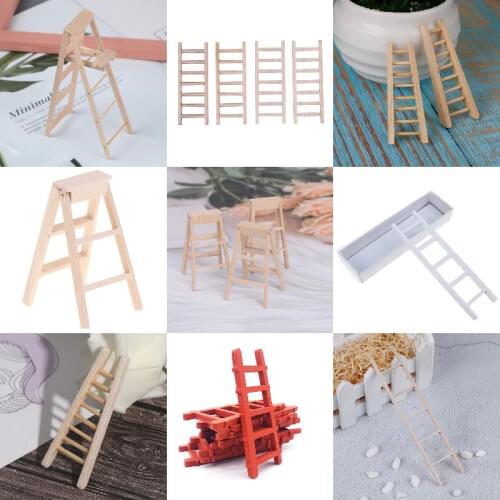 New Arrival 1:12 Dollhouse Miniature Furniture Wooden Ladder Doll House Decoration