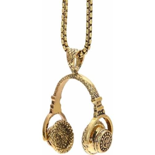 Trendy Stainless Steel Headset Necklace Men Punk Hip Hop Jewelry Black/Gold/Silver Color Long Chain Pendant Necklace For Women