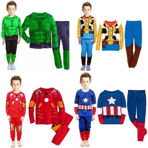1-7Y Children Pajamas Set Toy Story Woody Frozen Superhero Girls Boys Cartoon Autumn Leisure Wear Sleepwear Clothes Gift For Kid