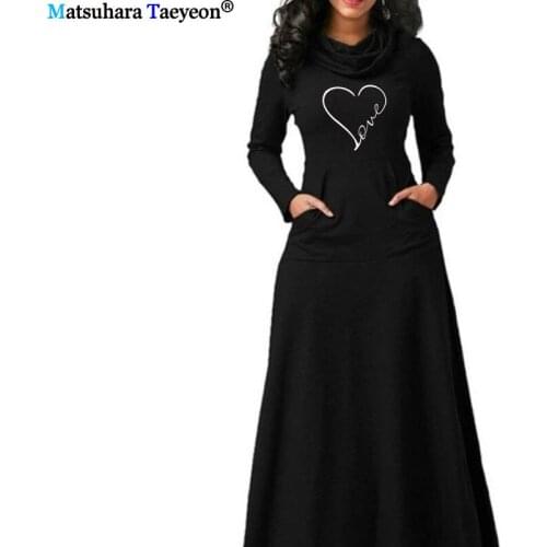 2020 Fashion Women Clothing New Love Heart Print Dress Women Long Sleeve Female Pocket Dresses Brand for Girls Plus Size