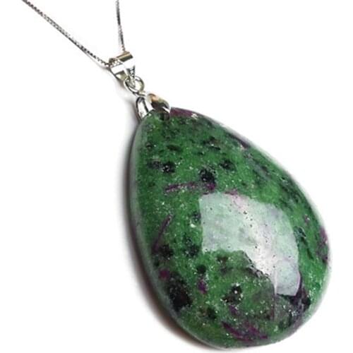 Genuine Green Red Zoisite Natural Stone Pendant For Women Necklace Jewelry Charm Waterdrop Bead Pendant 41x33x10mm