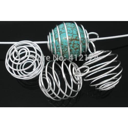 20Pcs Pendant For Jewelry Making Findings Silver Plated Alloy Pearl Beads Cages Charms 20x25mm