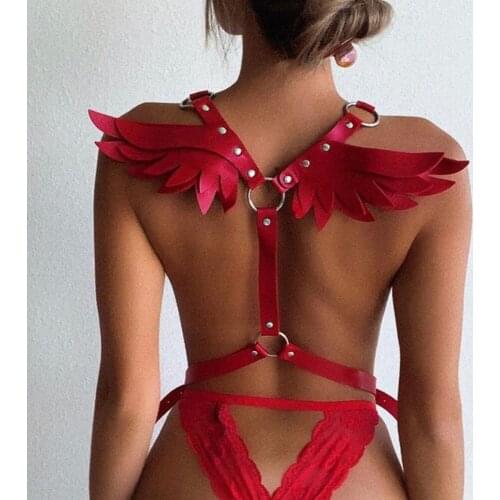 CKMORLS Harness Women Garter Belt Lingerie Belts Body Buttocks Bondage Leather Leg Harness Belts Bdam Angel Wing Chest Suspender