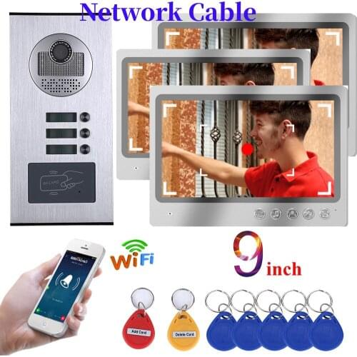 Wired Network Cable Video Intercom 9 inch Monitor WIFI Video Door Phone Doorbell Intercom Camera System RFID Access Unlock Door