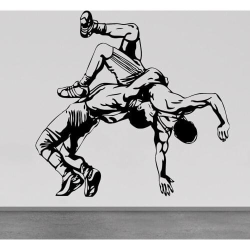 Sport Wall Decal Athletes Sparring Fight Shooting Wrestling Action Exercise Room Removable Vinyl Wall Stickers Decoration Y541