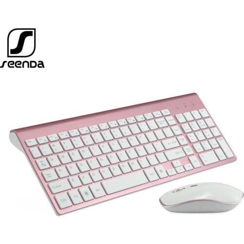 SeenDa USA Spain Keyboard Wireless Mouse Set 102 Keys 2.4 GHz Ultra Thin Wireless Keyboard Mouse Set Full Size for Computer PC