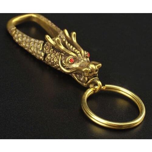 ON SALE backpack animal gold dragon keyring holder copper craft Clip metal keychain Jewelry for boyfriend gift