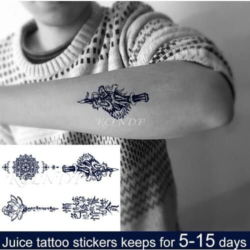 Waterproof Temporary Juice ink Tattoo Sticker Lotus Chinese Word Dragon Sword Totem Fruit Gel Long lasting Art for Men Women