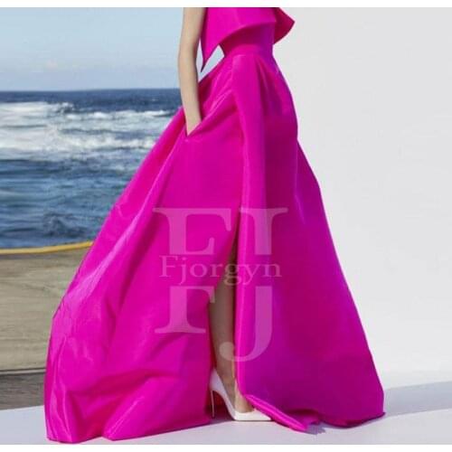 Elegant Fuchsia Satin Skirts Party Skirt Zipper Back Maxi Skirt For Women Custom Made High Quality Slit Skirts with Pocket