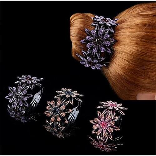 Vintage Rhinestone Flower Hair Clips Girls Alloy Branch Hairpins Fashion Brooch Lady Elegance Metal Hair Accessories For Women