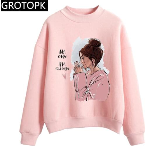 I Love Coffee Women Hoodie Sweatshirt Kawaii Girl Casual O-Neck Loose Hoodie Autumn Long Sleeve Hoodies Sweatshirts Sweat Femme